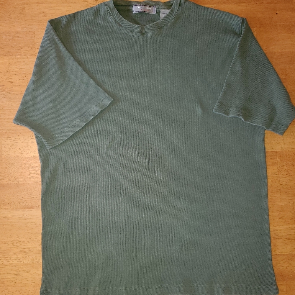 Mens 2XL XXL Pierre Cardin Short Sleeve Ribbed 100% Cotton Shirt